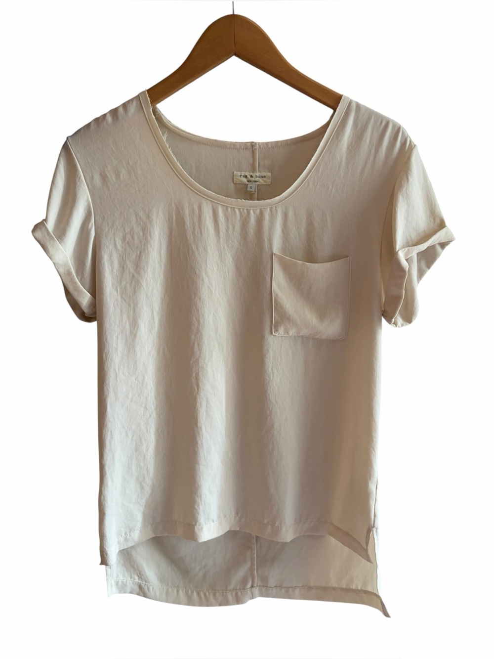 RAG & BONE Cream Silk Roll Sleeve Blouse
